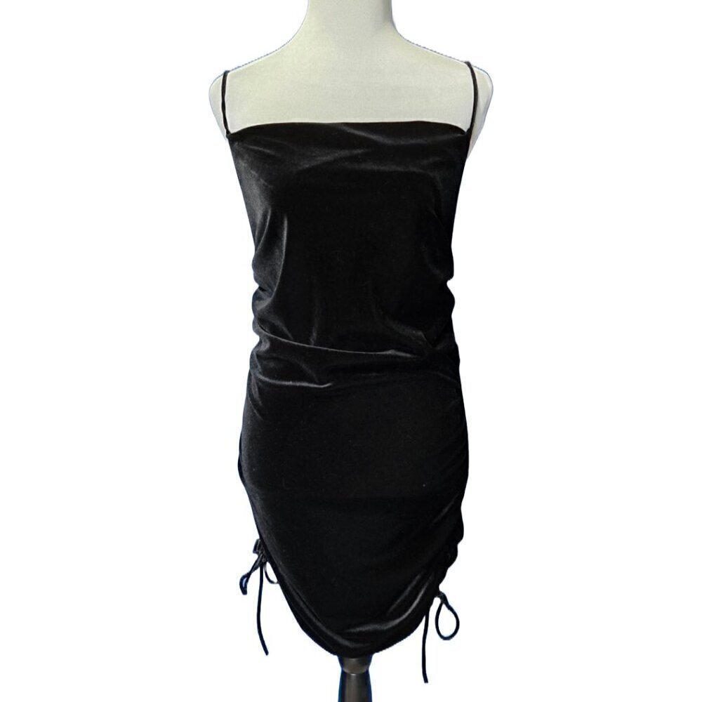 Zara Black Velvet Bodycon Mini Dress Small NWT Ruched Party Clubwear Revenge Y2K - Picture 2 of 7